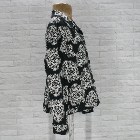 CROFT & BARROW Jacket Oversized Black White Floral Mandala Outerwear XL - Picture 3 of 13
